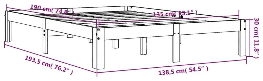 Σκελετός Κρεβ. Χωρίς Στρώμα Καφέ Κεριού 135x190 εκ Μασίφ Πεύκο - Καφέ