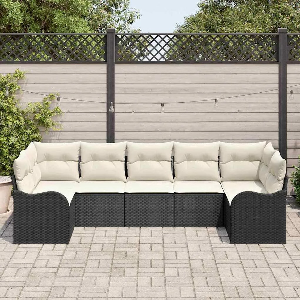 vidaXL Σετ Καναπέ Κήπου με μαξιλάρι 7 pcs Μαύρος, λευκός Πολυ ράταν