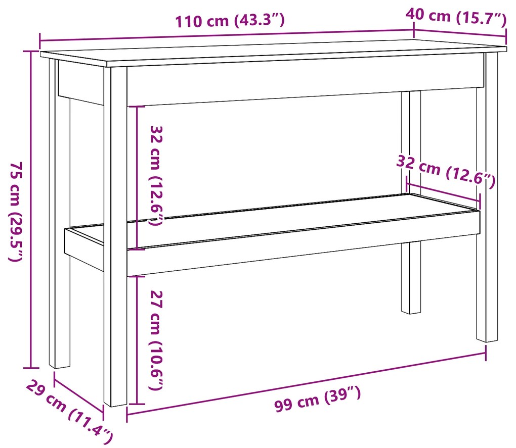 vidaXL Τραπέζι κονσόλας Καφέ κεριού 110 x 40 x 75 cm Μασίφ ξύλο πεύκου