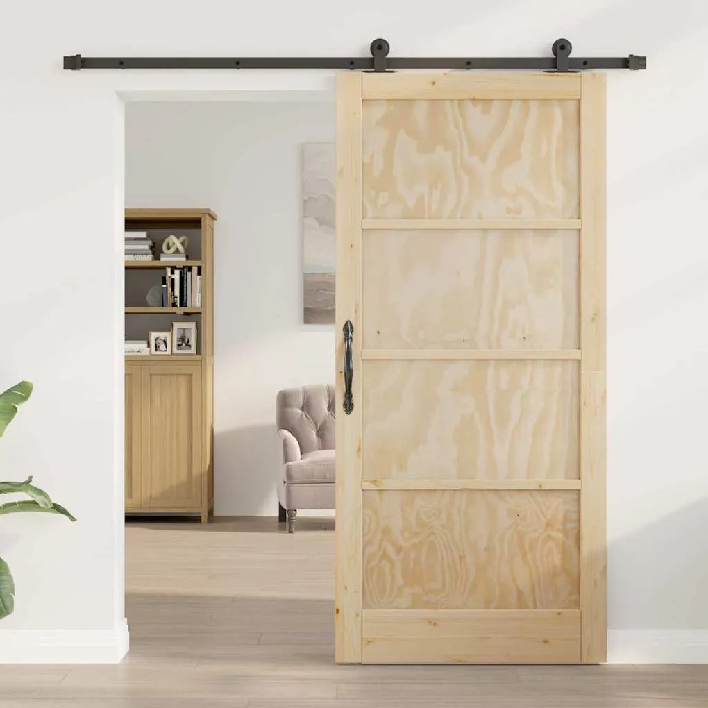 vidaXL Σετ Συρόμενης Πόρτας Φυσικό και μαύρο 93 x 202 cm