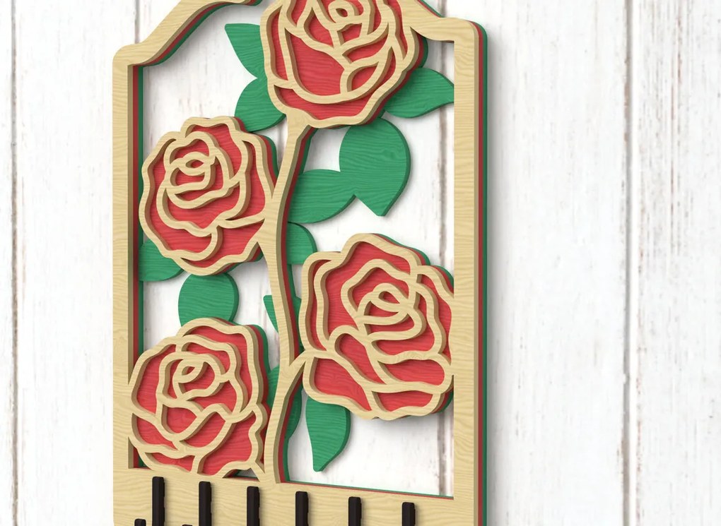 Intra απο ξύλο plywood 3mm-4mm πάχος – Rose Cluster Key Holder Cut Laser Δίασταση  20x20 cm INTRAFABR-112379999