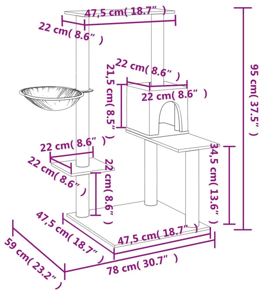 Γατόδεντρο Aνοιχτό Γκρι 95 εκ. με Στύλους Ξυσίματος από Σιζάλ - Γκρι