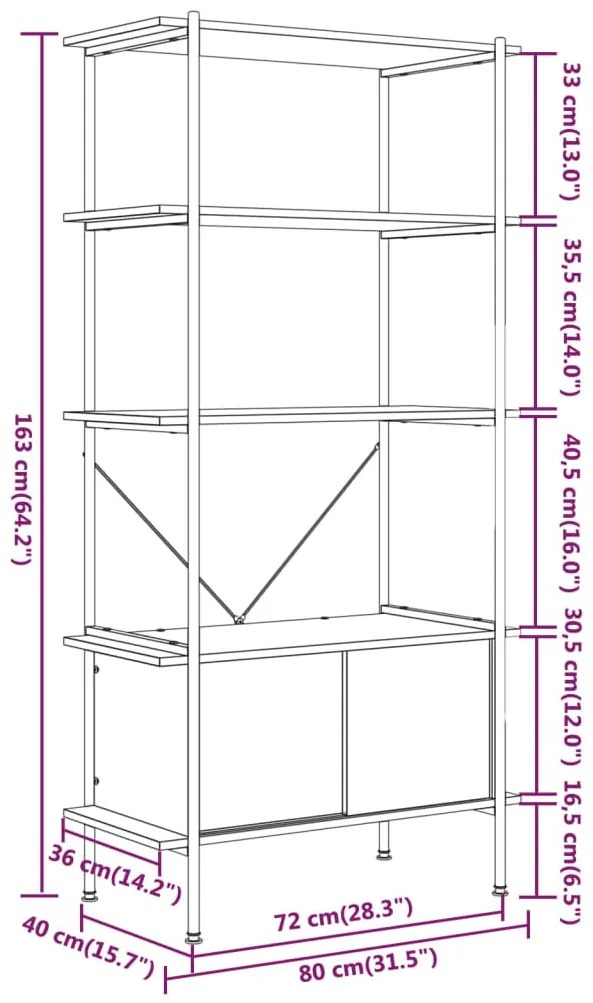 vidaXL Ραφιέρα 5 Επιπέδων με Ντουλάπι 80x40x163 εκ. Ατσάλι/Επεξ. Ξύλο