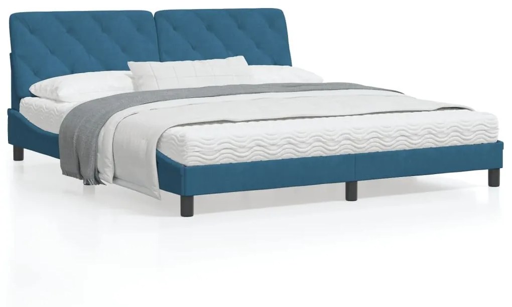 Κρεβάτι με Στρώμα Μπλε 180 x 200 εκ. Βελούδινος - Μπλε