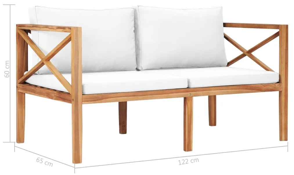 vidaXL Παγκάκι Κήπου από Μασίφ Ξύλο Teak με Κρεμ Μαξιλάρια