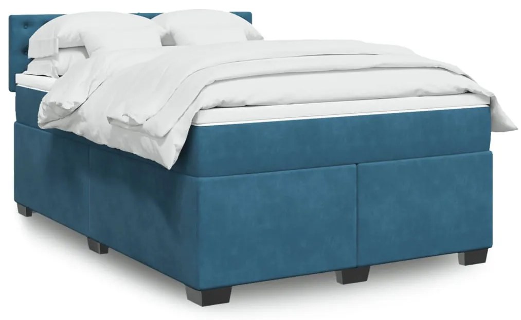 vidaXL Κρεβάτι Boxspring με Στρώμα Σκούρο Μπλε 140x200 εκ. Βελούδινο