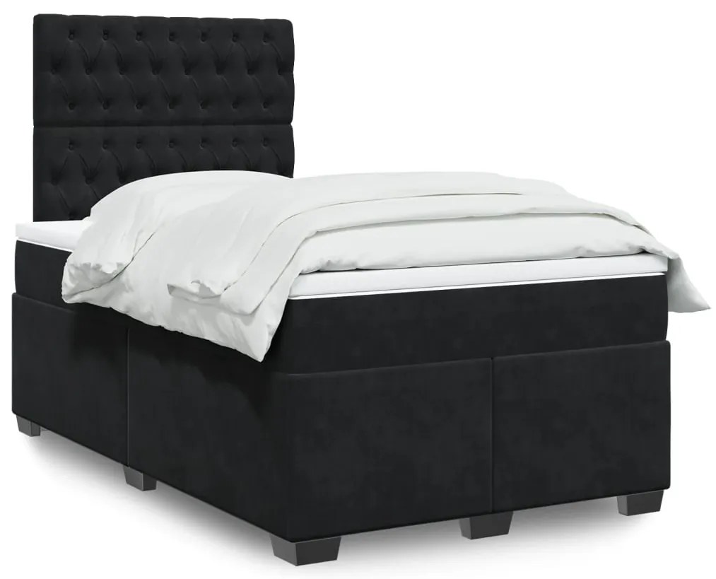 vidaXL Κρεβάτι Boxspring με Στρώμα Μαύρο 120 x 200 εκ. Βελούδινο