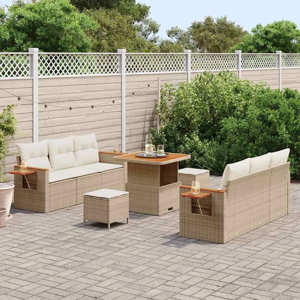 vidaXL Σετ Καναπέ Κήπου με μαξιλάρι 9 pcs Μπεζ Πολυ ράταν