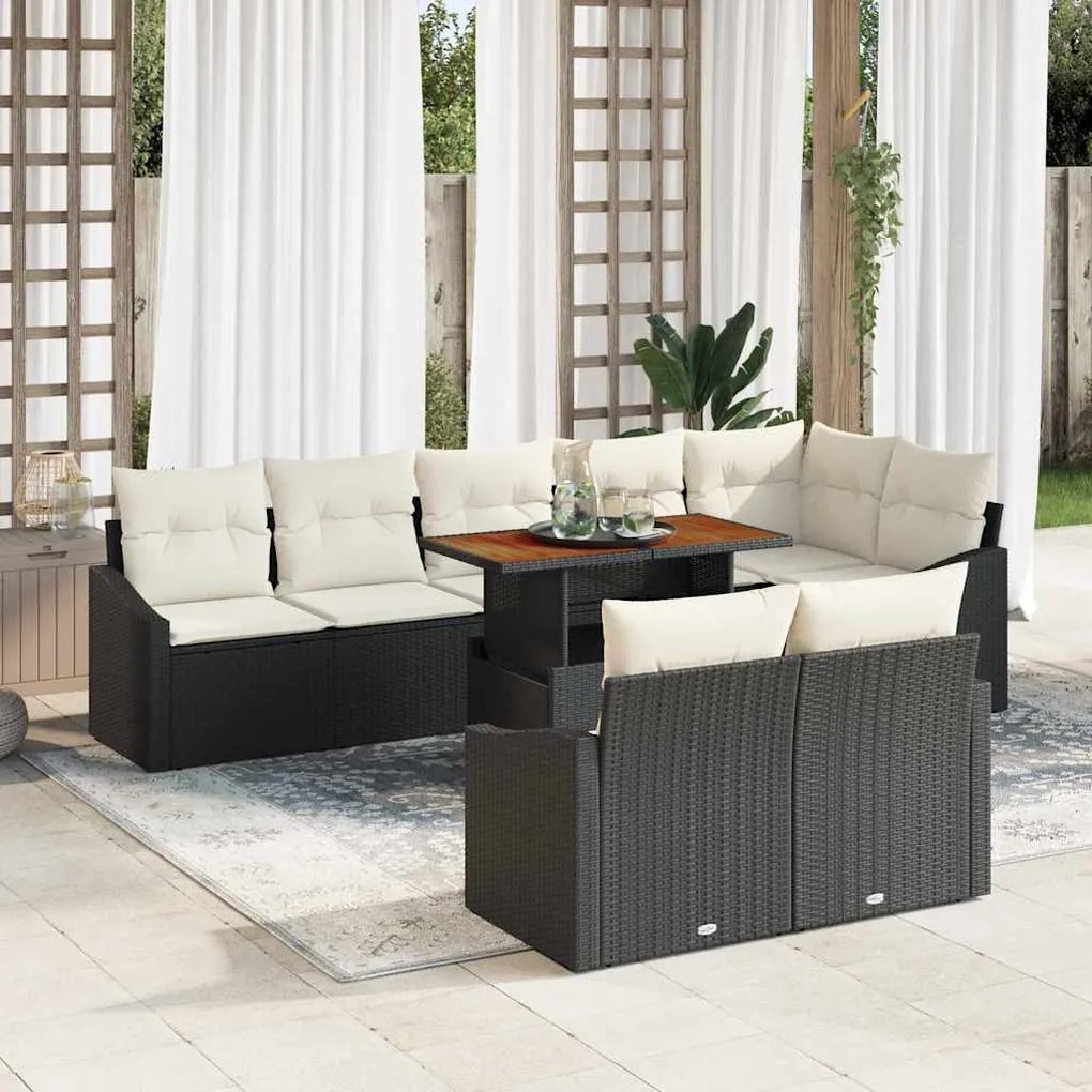 vidaXL Σετ Καναπέ Κήπου 9 pcs Μαύρο, Κρέμα 100 x 55 x 73 εκ