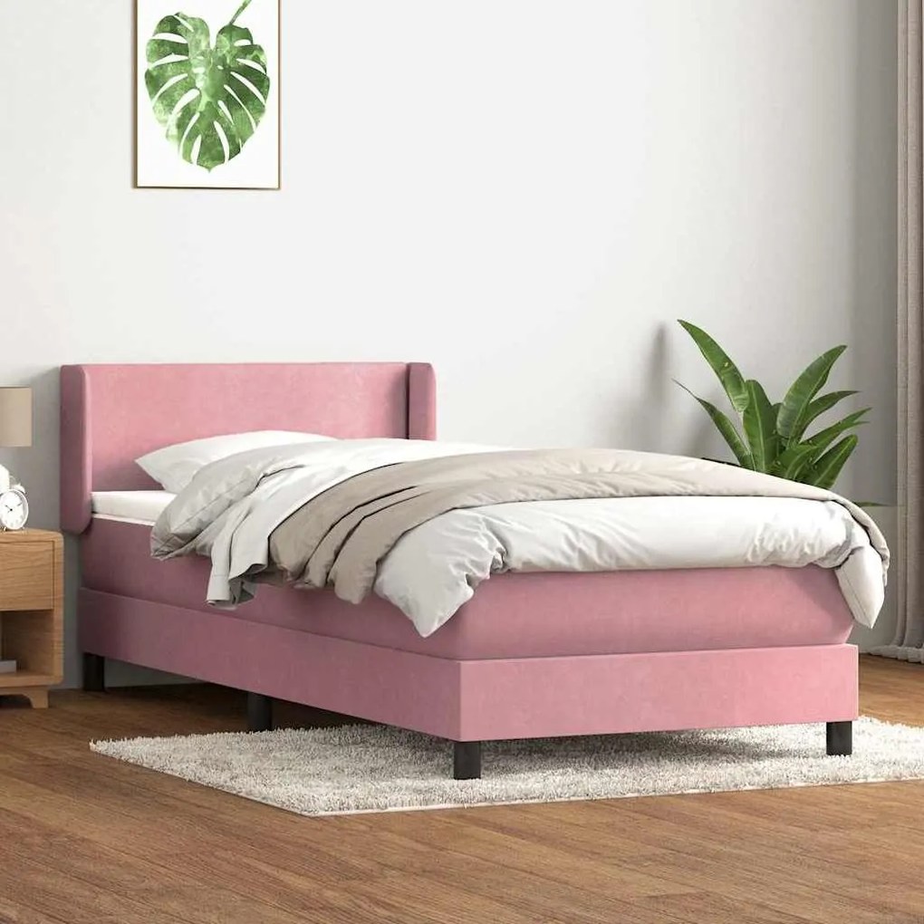 Box Spring κρεβάτι με στρώμα ροζ 90x210 εκ. Βελούδινο - Ροζ