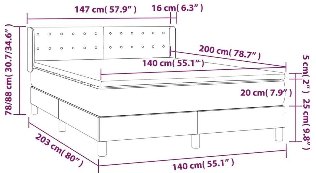 Κρεβάτι Boxspring με Στρώμα Μαύρο 140x200 εκ. Βελούδινο - Μαύρο