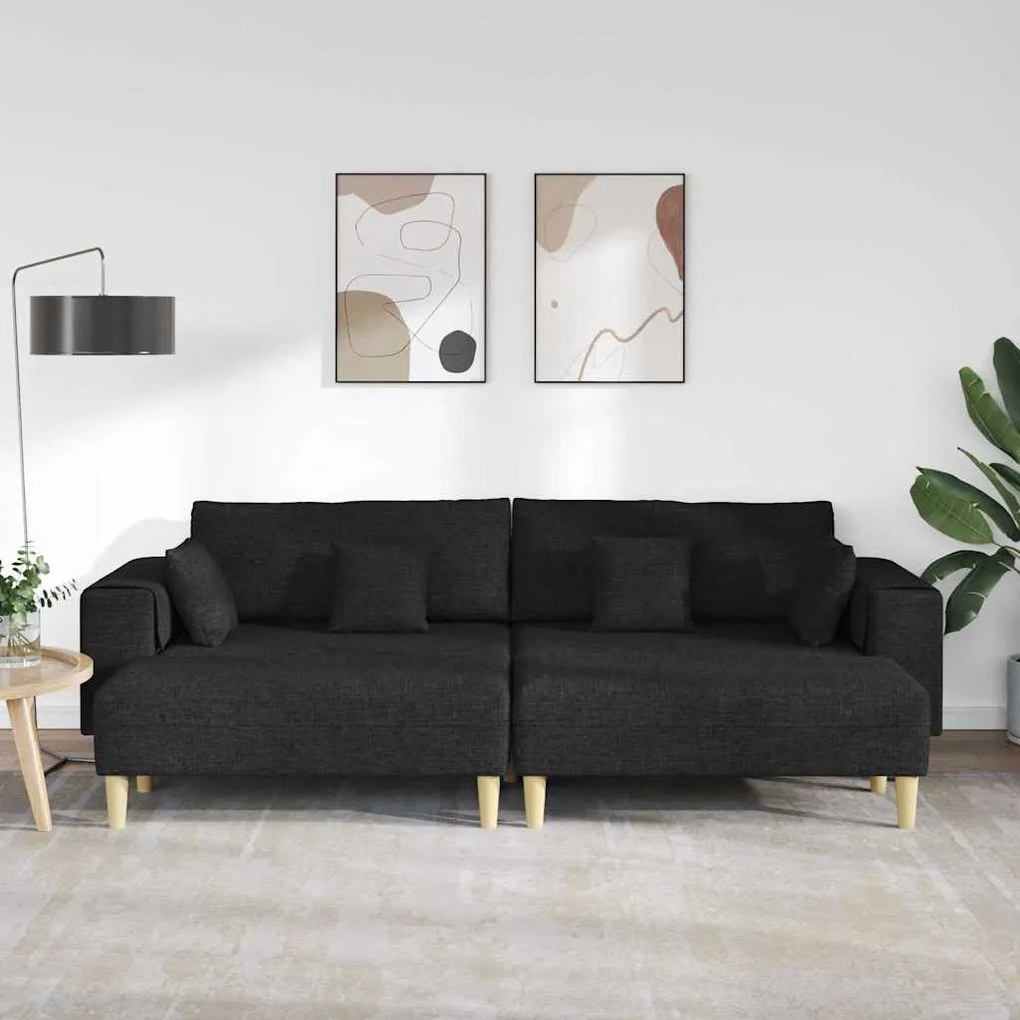 vidaXL Υφασμάτινος καναπές με μαξιλάρι 3 pcs Μαύρο 208 εκ. ύφασμα