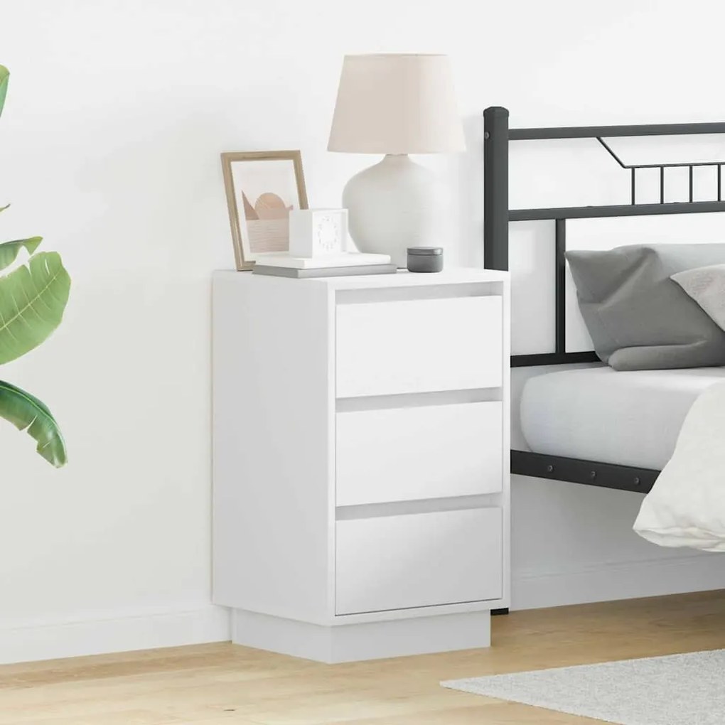 vidaXL Κομοδίνο με συρτάρι Λευκό 39 x 34.5 x 65 εκ. Επεξεργασμένο ξύλο