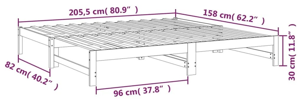 Καναπές Κρεβάτι Συρόμενος Γκρι 2x(80x200) εκ. Μασίφ Ξύλο Πεύκου - Γκρι