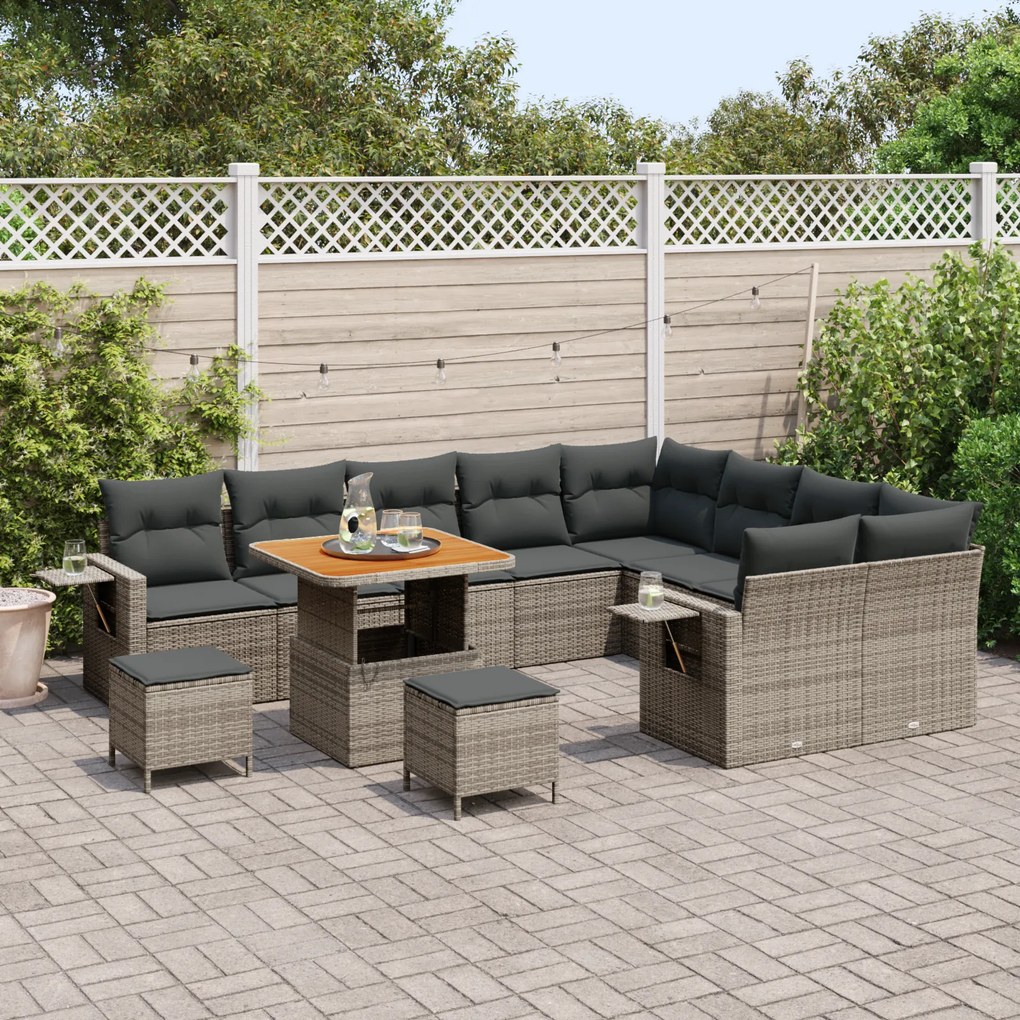 vidaXL Σετ Καναπέ Κήπου με μαξιλάρι 12 pcs Γκρι 80 x 80 x 71 cm