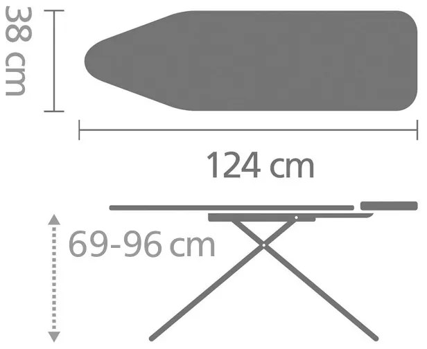 Τραπέζι σιδερώματος Brabantia B 1003338, 124x38 cm, 7 θέσεις ρύθμισης, υποδοχή σίδερου, λευκό/γκρι