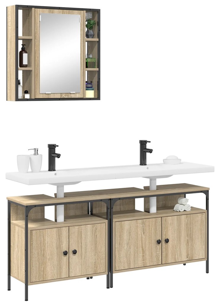 vidaXL Σετ Ντουλαπιών Μπάνιου 3 pcs Sonoma Δρυς 80 x 30 x 60 cm