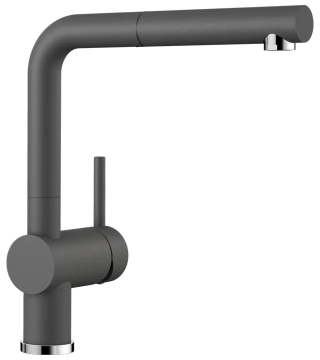 Blanco Linus-S SILGRANIT®-Look Rock Grey Μπαταρία Κουζίνας με Περιστρεφόμενο Ρουξούνι και Μεταλλικό Αποσπώμενο Ντους