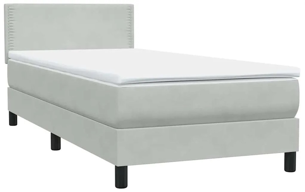 Box Spring κρεβάτι με στρώμα ανοιχτό γκρι 90x220 εκ. Βελούδινο - Γκρι