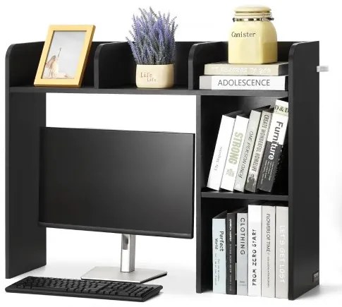 VEVOR Desktop Bookshelf Black Desktop Storage Organizer 2-Tier for Office &amp; Home