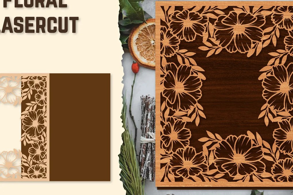 Intra απο ξύλο plywood  Χρώμα wenge 3mm-4mm πάχος - Κορνίζα Photo Floral Lasercut Δίασταση 20x25 cm INTRAFABR-106948188