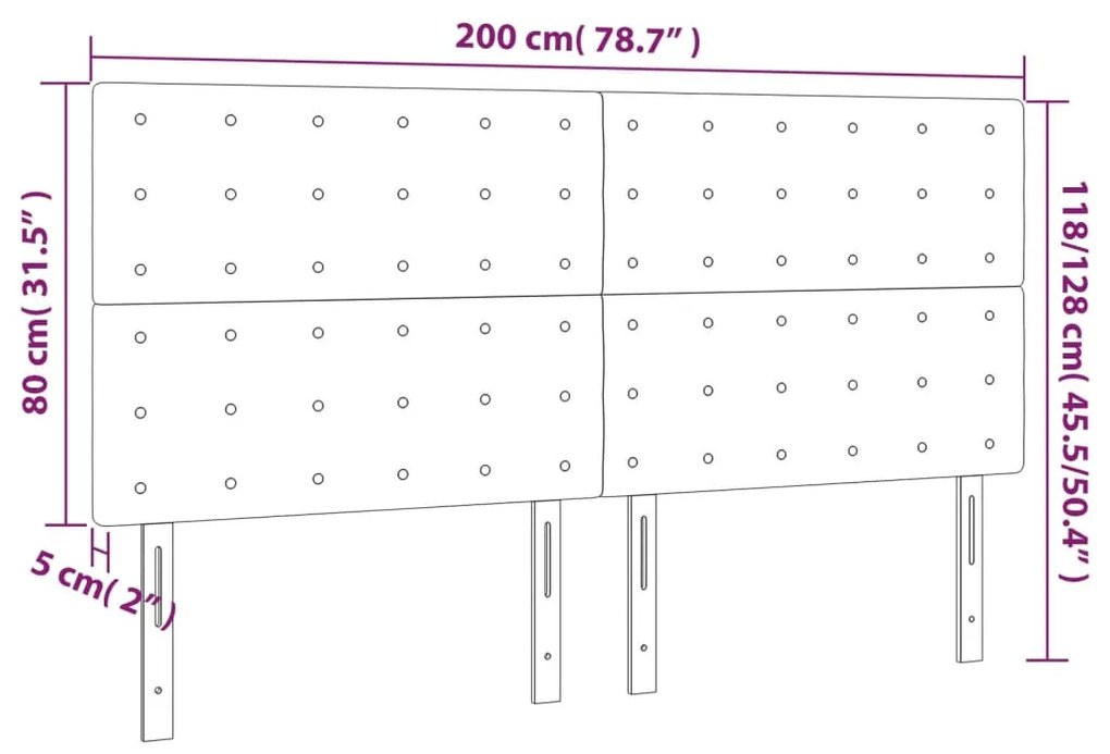 vidaXL Κεφαλάρι Κρεβατιού LED Ανοιχτό Γκρι 200x5x118/128 εκ. Βελούδινο