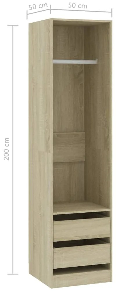 vidaXL Ντουλάπα με Συρτάρια Sonoma Δρυς 50 x 50 x 200 εκ. Επεξ. Ξύλο
