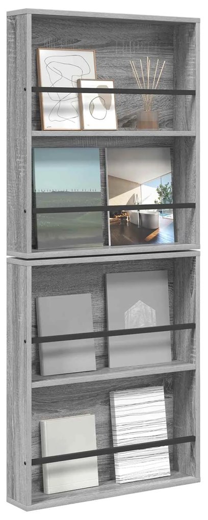 vidaXL Ράφι Περιοδικών με ράφι 2 pcs Γκρίζο Σονομα 60 x 12 x 70 εκ