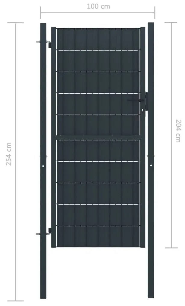 Πόρτα Περίφραξης Ανθρακί 100 x 204 εκ. από PVC / Ατσάλι - Ανθρακί