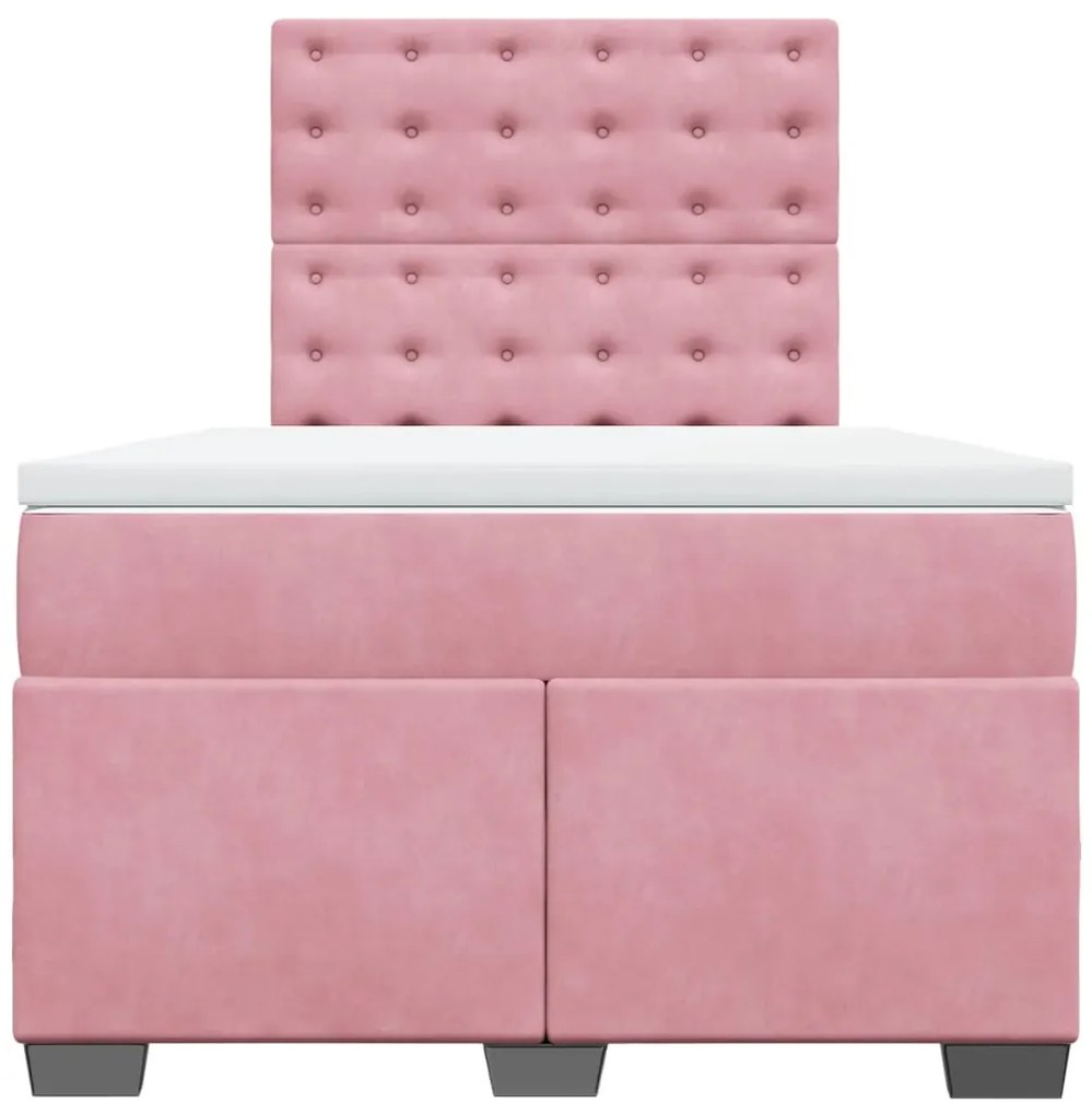 vidaXL Κρεβάτι Boxspring με Στρώμα Ροζ 120x190 εκ. Βελούδινο