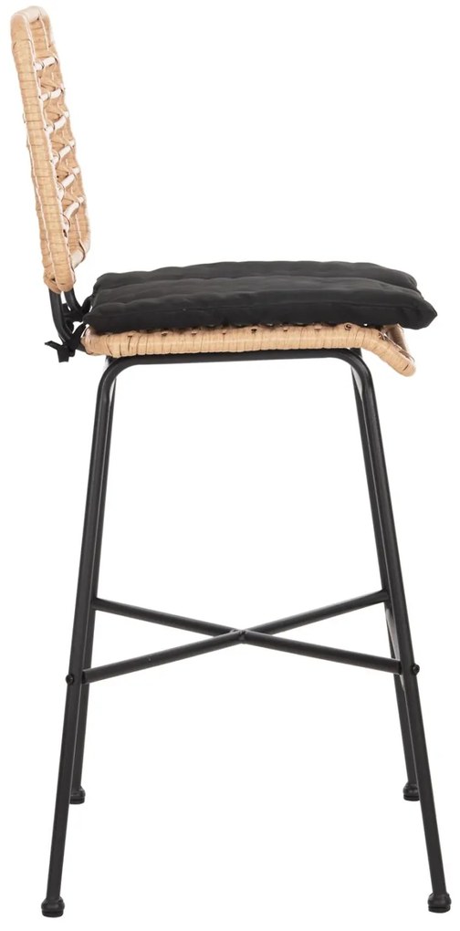 Σκαμπό Μπαρ ALLEGRA C5709.11 Μεταλλικό Μεσαίου Ύψους με Μπεζ Wicker &amp; Μαύρο Μαξιλάρι 46x46x99Υεκ 46x46x99 εκ.