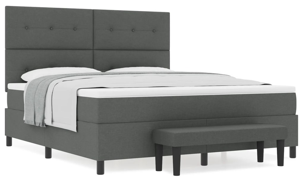 vidaXL Box Spring Κρεβάτι με Στρώμα & Πάγκο Σκούρο Γκρι 180x200 εκ. Ύφασμα
