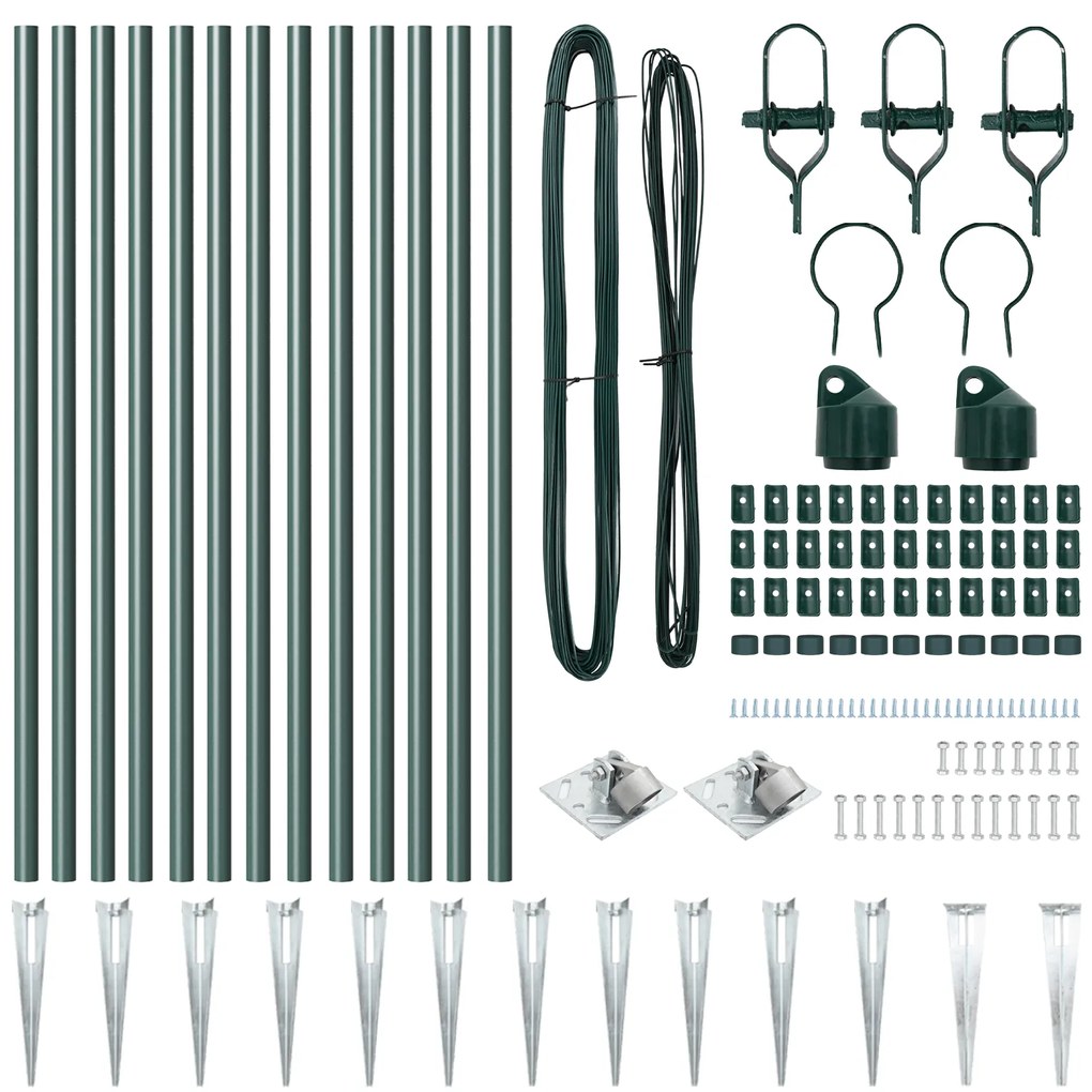 vidaXL Σετ Πόδια Φράχτη με Άκρη 13 pcs Πράσινο Ø32mm 60 εκ Πλαστικό