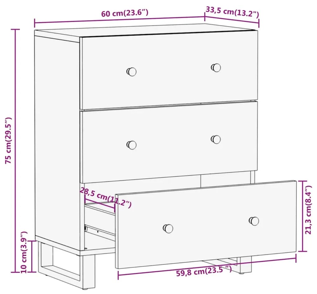 Βοηθητικά Έπιπλα 2Τεμ Καφέ/Μαύρο 60x33,5x75εκ Μασίφ Ξύλο Μάνγκο - Καφέ