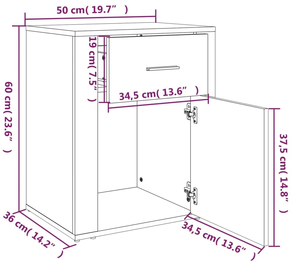 Κομοδίνο Καπνιστή Δρυς 50x36x60 εκ. από Επεξεργασμένο Ξύλο - Καφέ