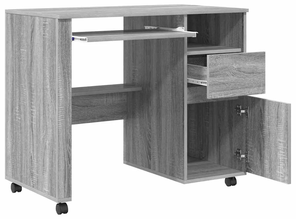 vidaXL Γραφείο με Ρόδες Γκρι 91 x 50 x 77 εκ. Επεξεργασμένο ξύλο