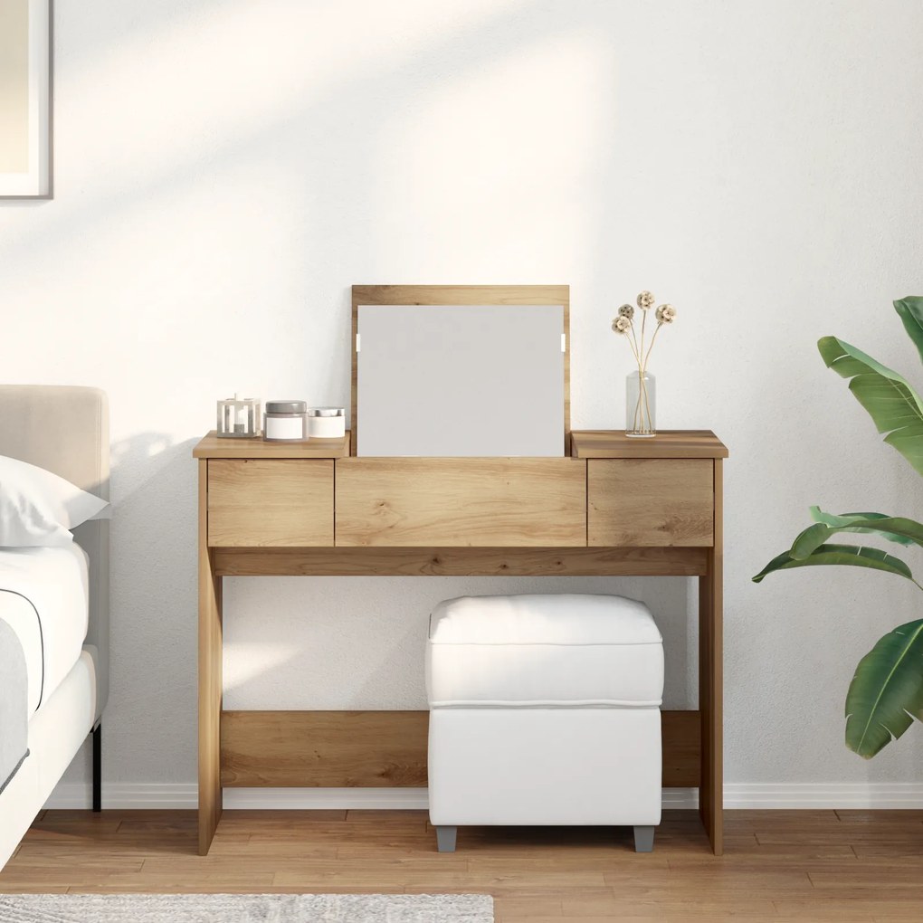 vidaXL Τραπέζι Μακιγιάζ με Καθρέπτη Δρυός 100x45x76 εκ.