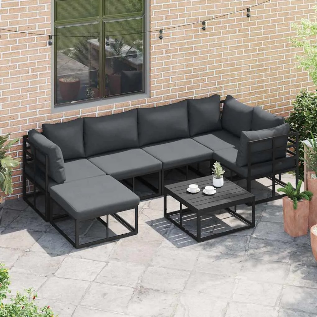 vidaXL Σετ Καναπέ Κήπου με μαξιλάρι 6 pcs Μαύρο Αλουμίνιο