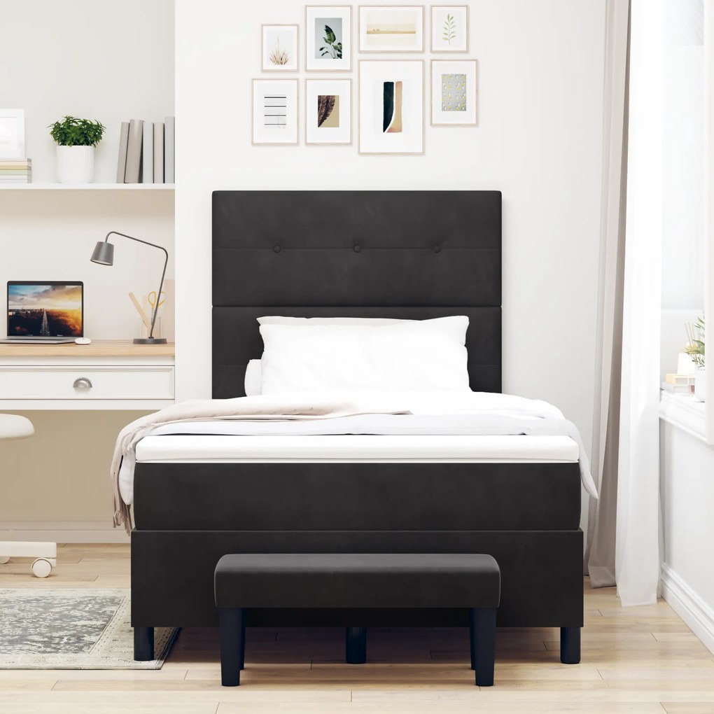 vidaXL Κρεβάτι Box Spring με Στρώμα & Πάγκο Μαύρο 120x200 εκ. Βελούδο