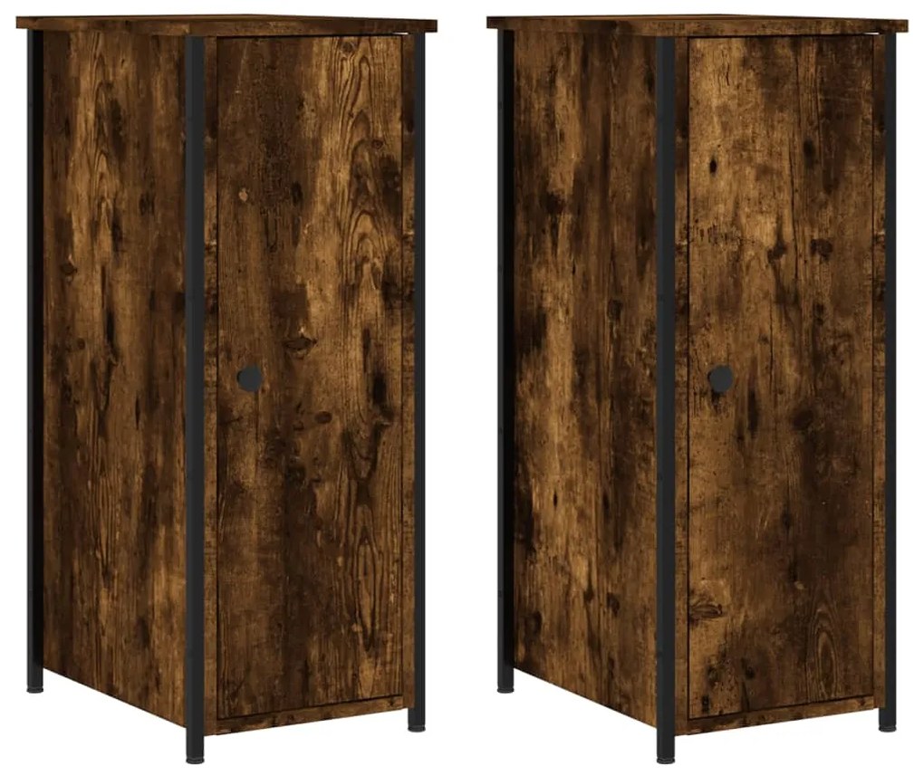 vidaXL Κομοδίνα 2 τεμ. Καπνιστή Δρυς 32x42x80 εκ. Επεξεργασμένο Ξύλο