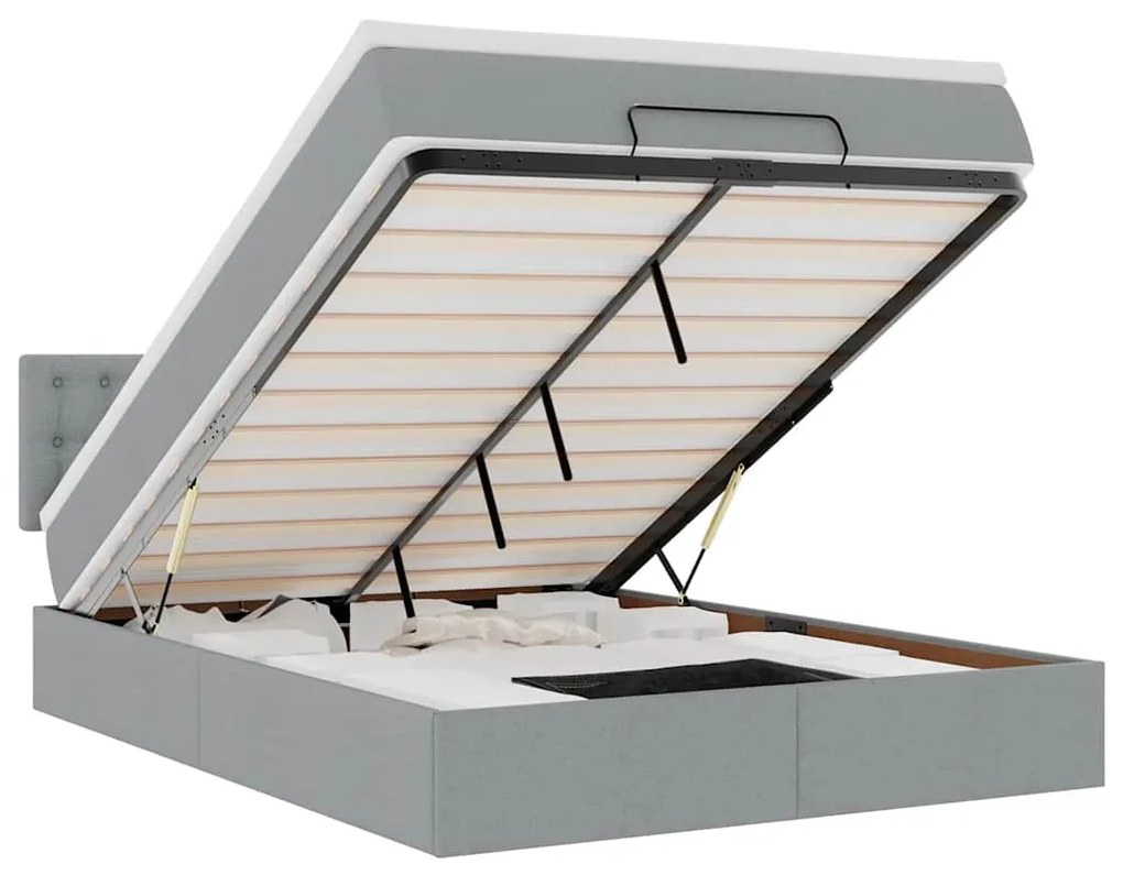 vidaXL Οθωμανικό κρεβάτι με στρώμα & LEDs Ανοιχτό γκρι ύφασμα