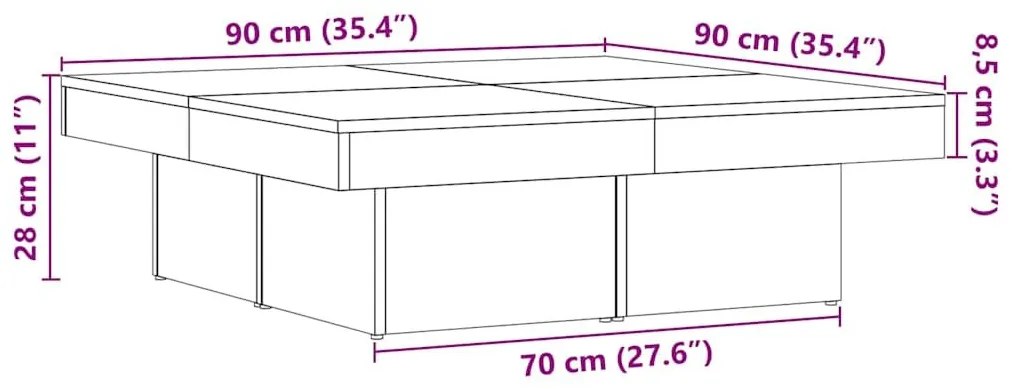 Τραπεζάκι Σαλονιού Τεχνίτης Δρυς 90x90x28 εκ Επεξεργασμένο Ξύλο - Καφέ