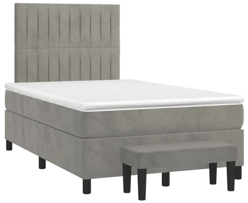 vidaXL Κρεβάτι Boxspring με Στρώμα Ανοιχτό Γκρι 120x200 εκ. Βελούδινο