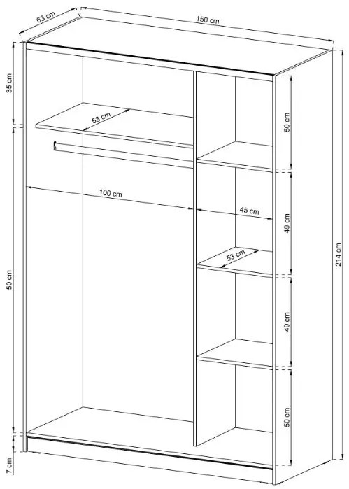 Ντουλάπα συρόμενη Michaela-150 x 63 x 214 εκ.-Λευκό