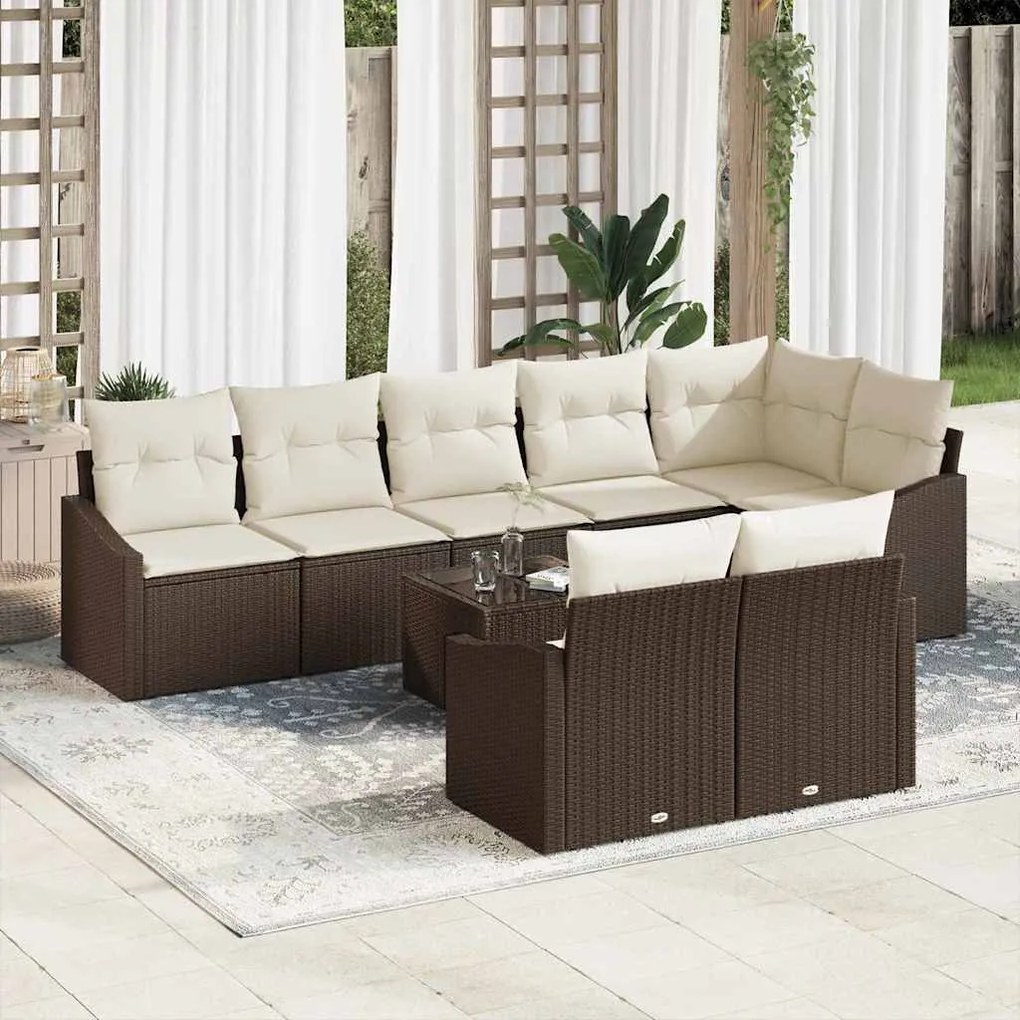 vidaXL Σετ Καναπέ Κήπου 9 pcs Καφέ Πολυ ράταν