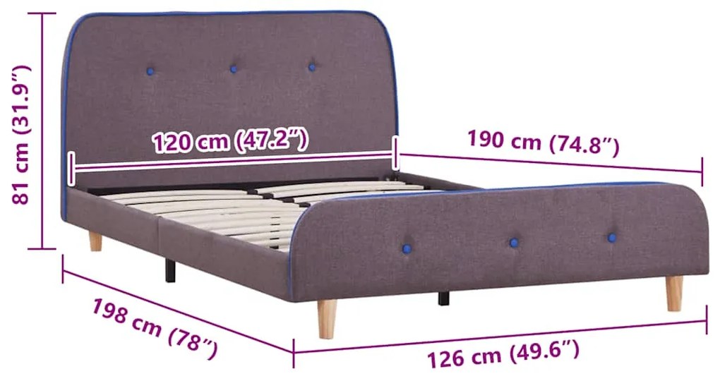 vidaXL Πλαίσιο Κρεβατιού χωρίς στρώμα Taupe 120x190 εκ. Υφασμάτινο