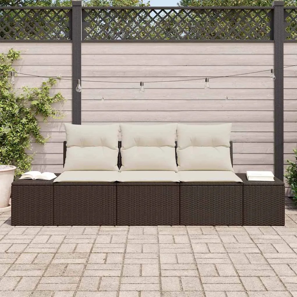 vidaXL Σετ Καναπέ Κήπου 3 pcs Καφέ, Κρέμα Πολυ rattan, βαμμένο ατσάλι