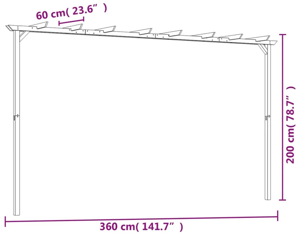 vidaXL Πέργκολα Κήπου 360 x 200 x 60 εκ. από Εμποτισμένο Ξύλο Πεύκου