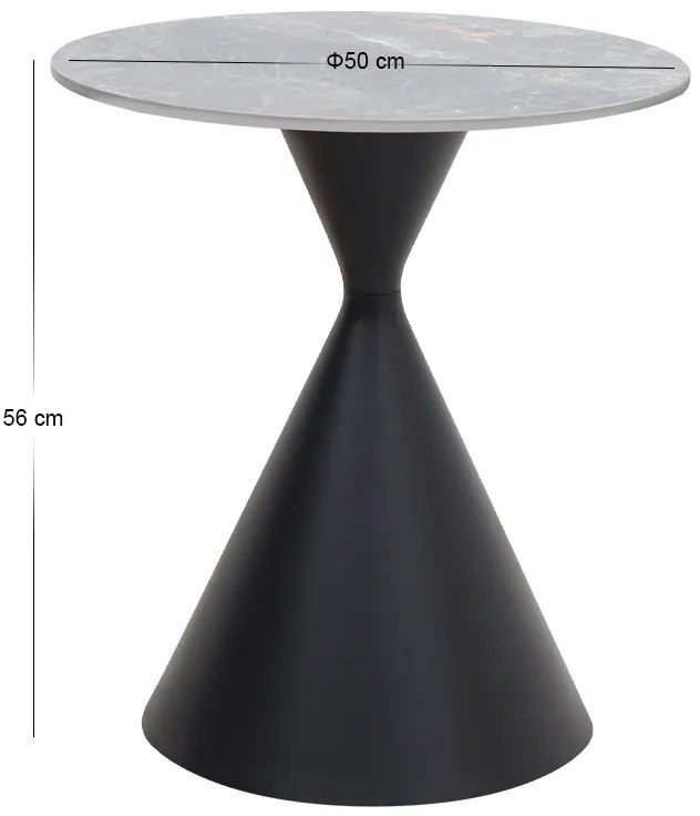 Τραπεζάκι βοηθητικό Logan Megapap sintered stone - μέταλλο χρώμα γκρι εφέ μαρμάρου - μαύρο Ø50x56εκ.