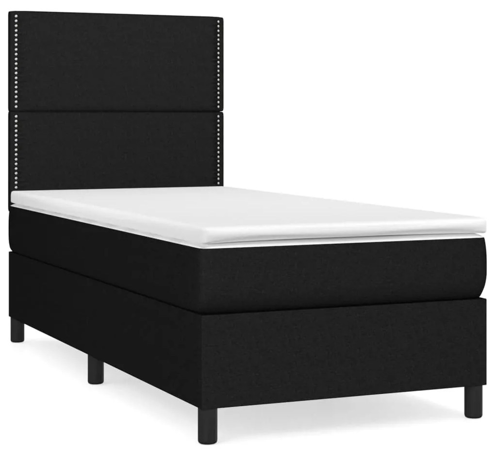 vidaXL Κρεβάτι Boxspring με Στρώμα Μαύρο 90x200 εκ. Υφασμάτινο